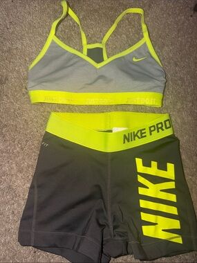Nike Set Active Shorts with matching Neon Yellow Sports Bra